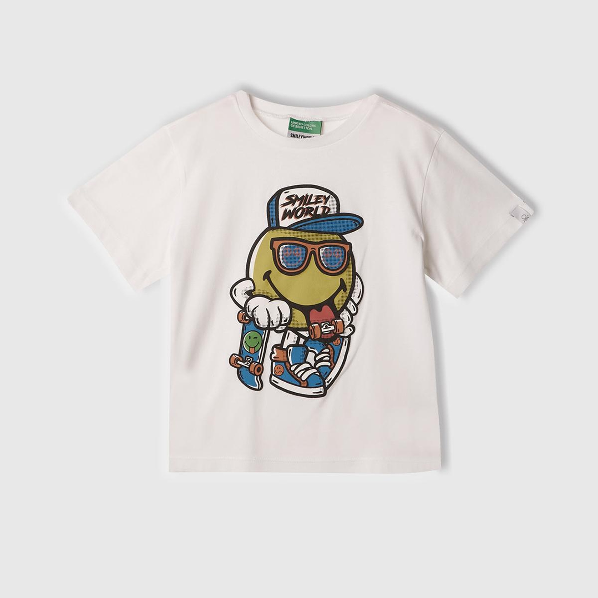 Erkek Çocuk Beyaz Smiley World Baskılı Logo Etiketli T-Shirt