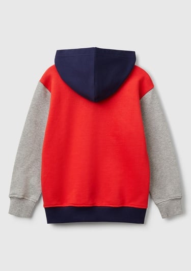  Erkek Çocuk Kırmızı Mix Benetton Logolu Kanguru Cepli Kapüşonlu Sweatshirt