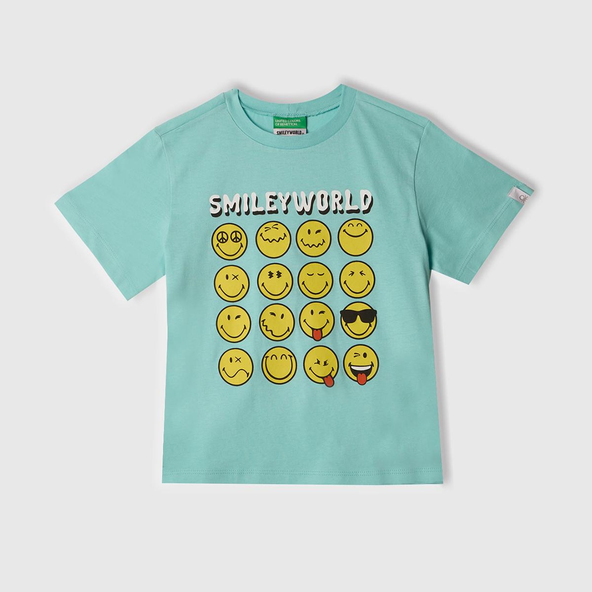 Erkek Çocuk Su Yeşili Smiley World Baskılı Logo Etiketli T-Shirt