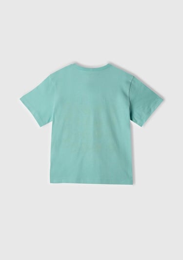  Erkek Çocuk Su Yeşili Smiley World Baskılı Logo Etiketli T-Shirt