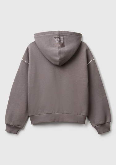  Kız Çocuk Antrasit Kontrastlı Logo Etiketli Kapüşonlu Fermuarlı Oversize Sweatshirt
