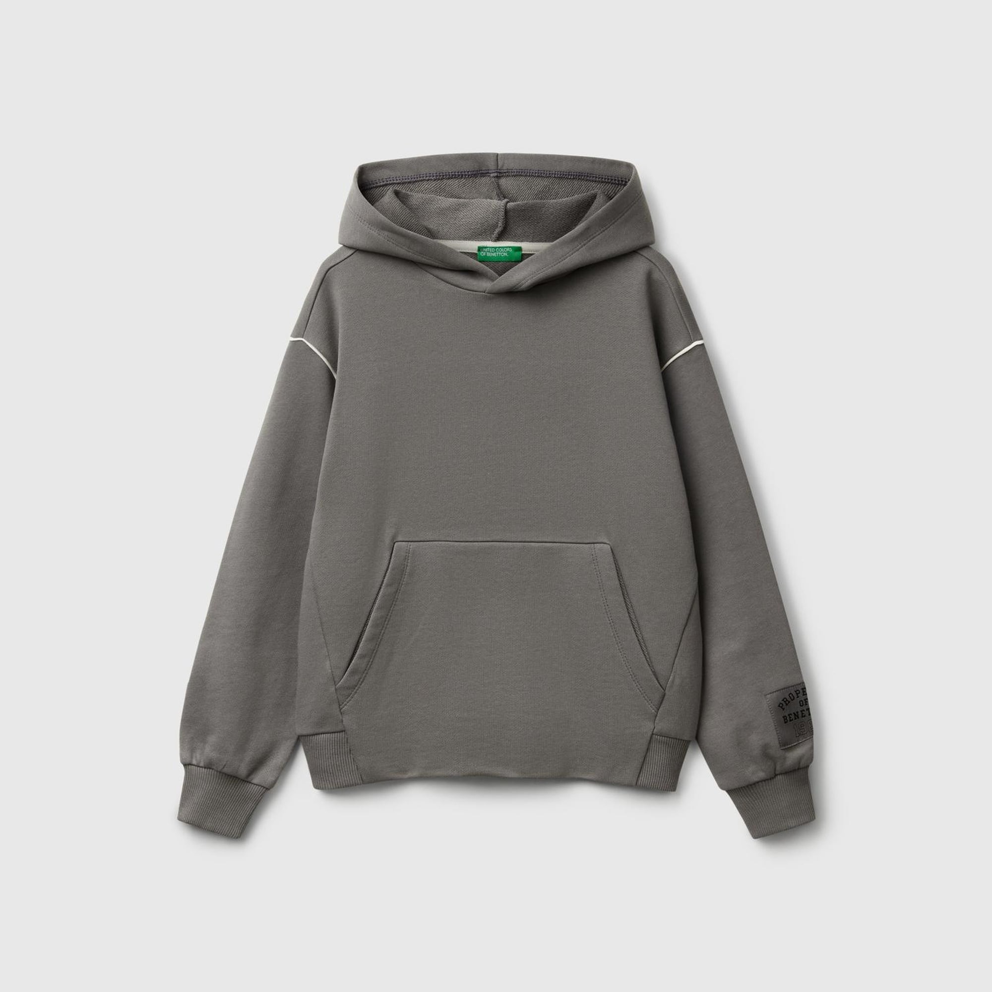 Erkek Çocuk Antrasit Sırtı Şerit Detaylı Logolu Kese Cepli Kapüşonlu Sweatshirt