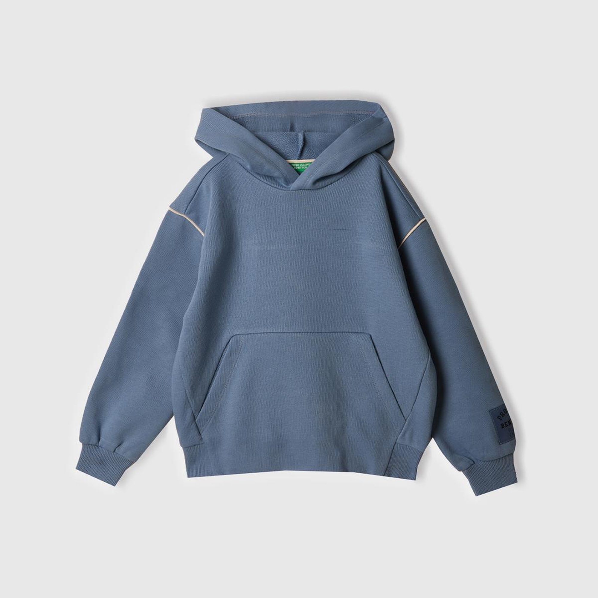 Erkek Çocuk Havacı Mavi Sırtı Şerit Detaylı Logolu Kese Cepli Kapüşonlu Sweatshirt