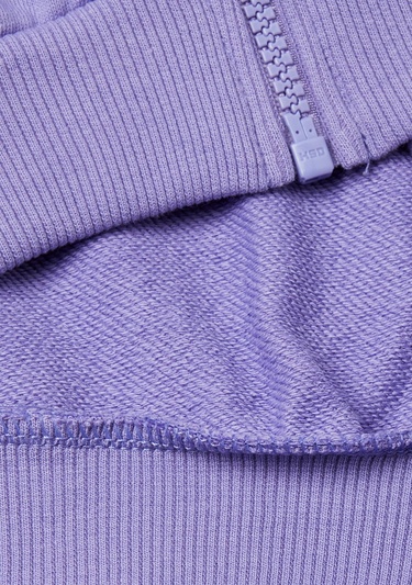  Kız Çocuk Mor Kontrastlı Logo Etiketli Kapüşonlu Fermuarlı Oversize Sweatshirt