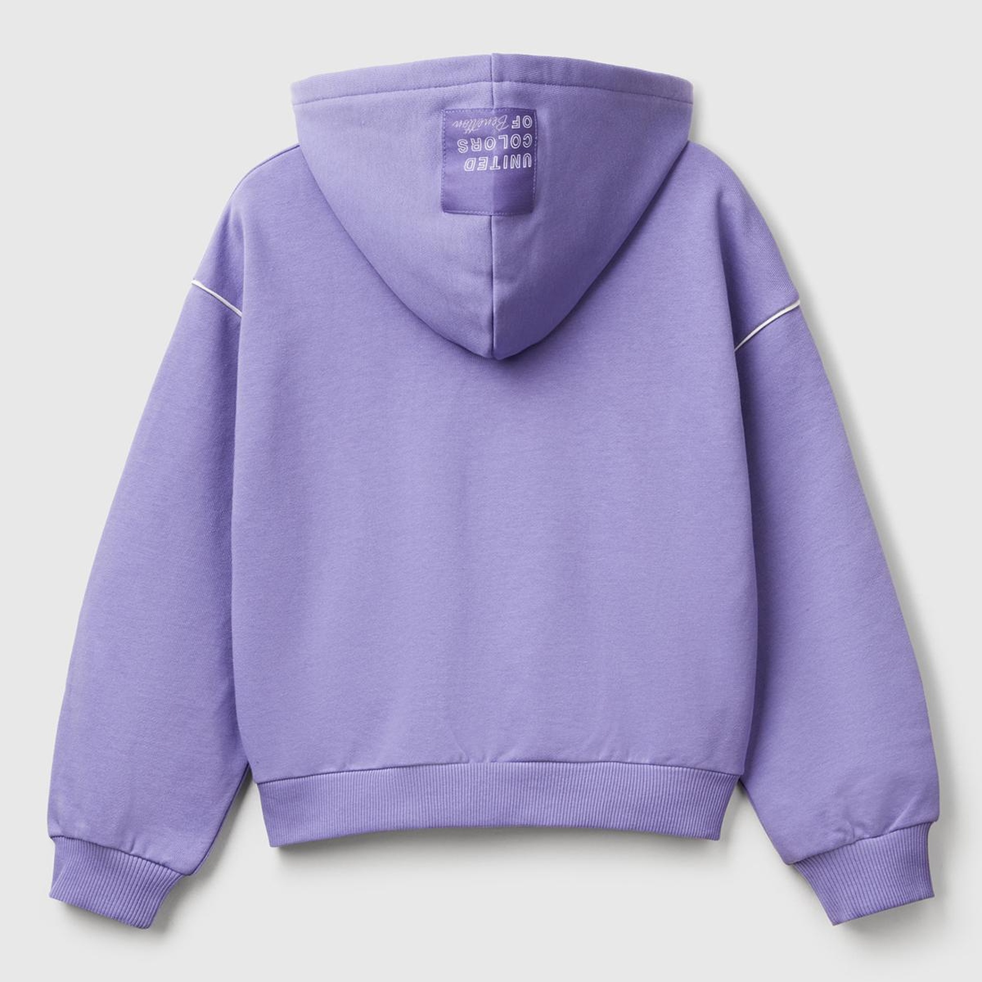 Kız Çocuk Mor Kontrastlı Logo Etiketli Kapüşonlu Fermuarlı Oversize Sweatshirt
