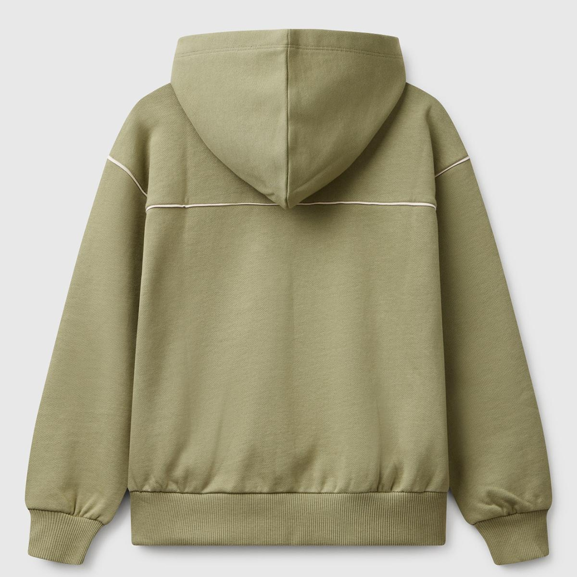 Erkek Çocuk Haki Sırtı Şerit Detaylı Logolu Kese Cepli Kapüşonlu Sweatshirt