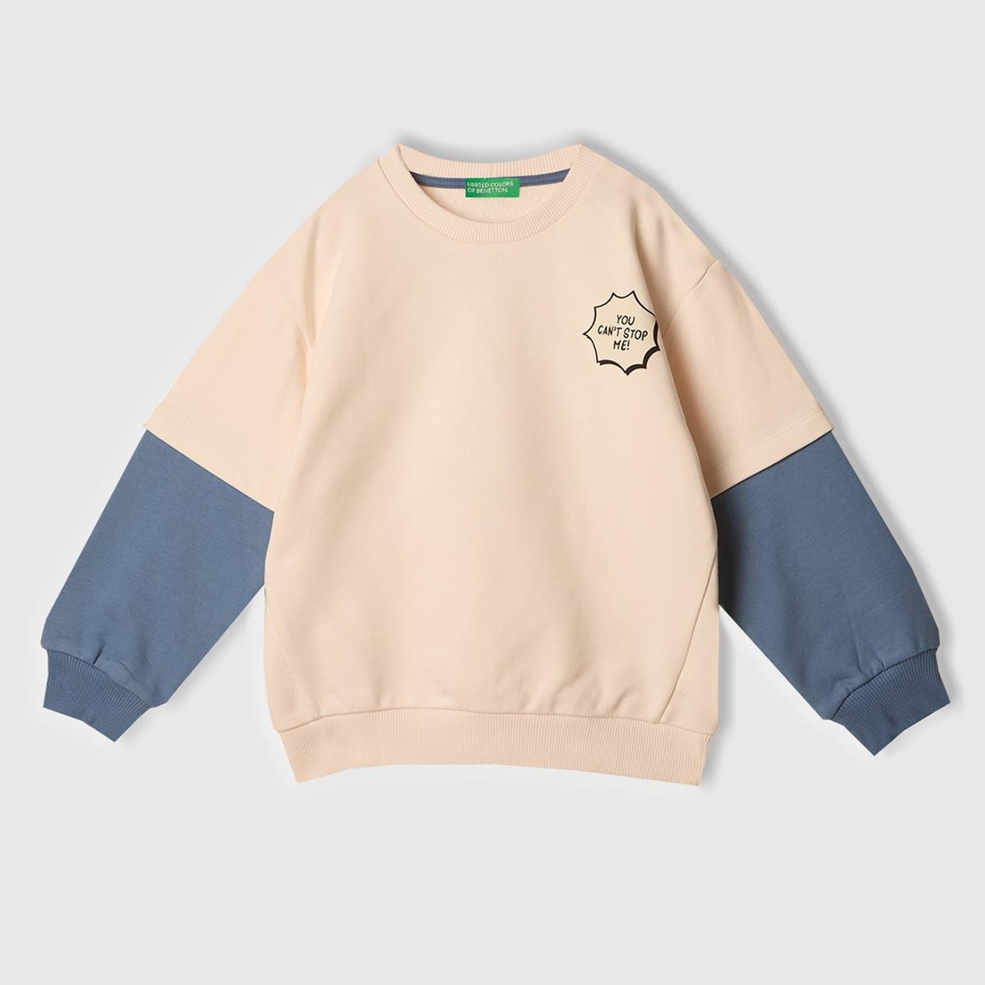 Erkek Çocuk Ekru Grafik Baskılı Çift Kollu Bisiklet Yaka Sweatshirt