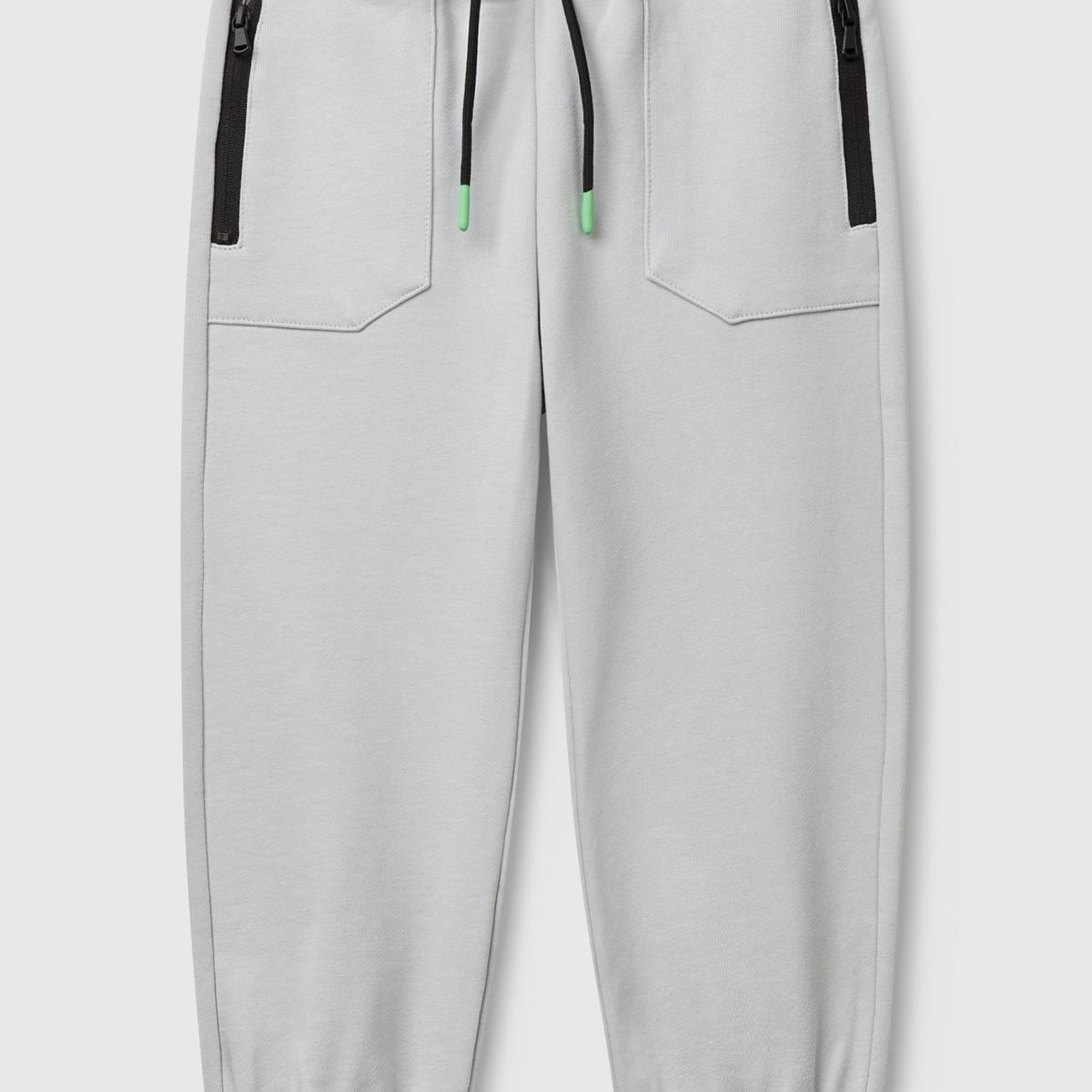 Erkek Çocuk Gri Melanj Beli İpli Fermuar Cepli Paçası Ribanalı Eşofman Altı