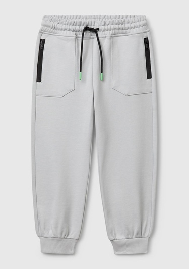  Erkek Çocuk Gri Melanj Beli İpli Fermuar Cepli Paçası Ribanalı Eşofman Altı