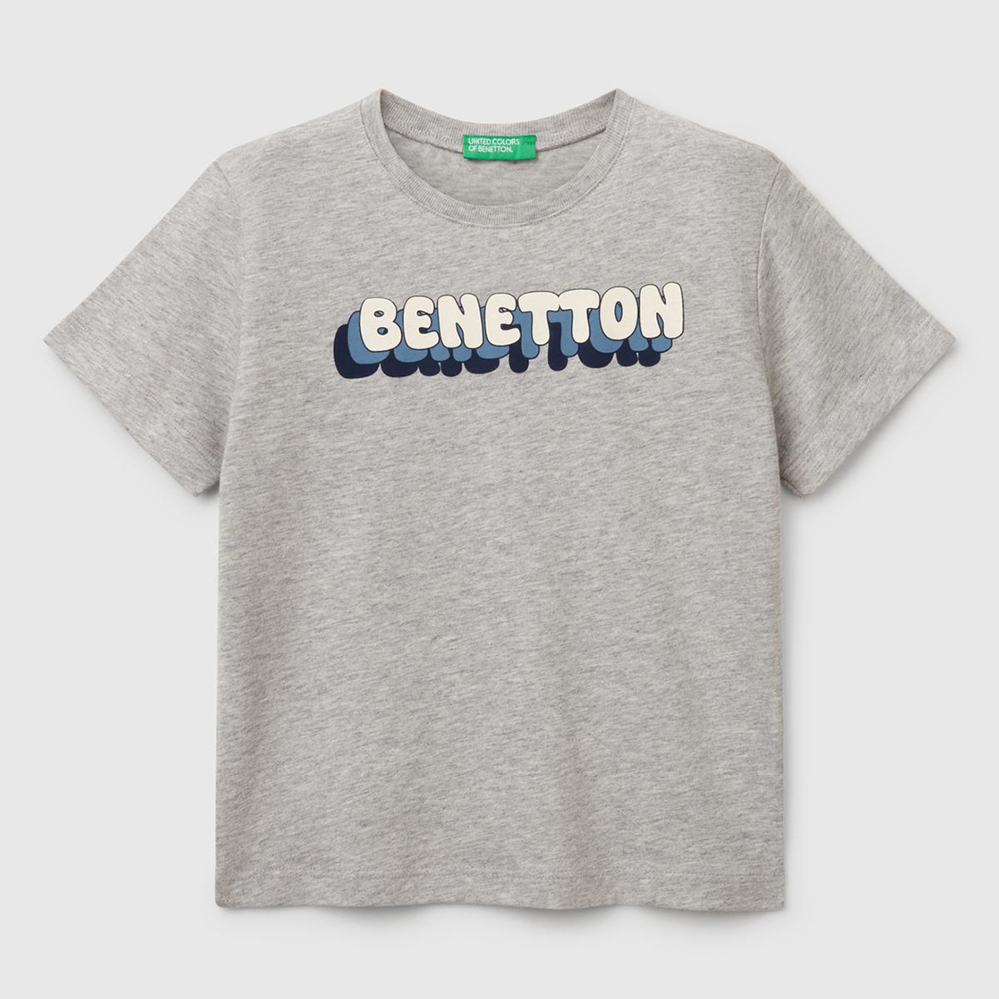Erkek Çocuk Gri Melanj Benetton Logo Baskılı T-Shirt