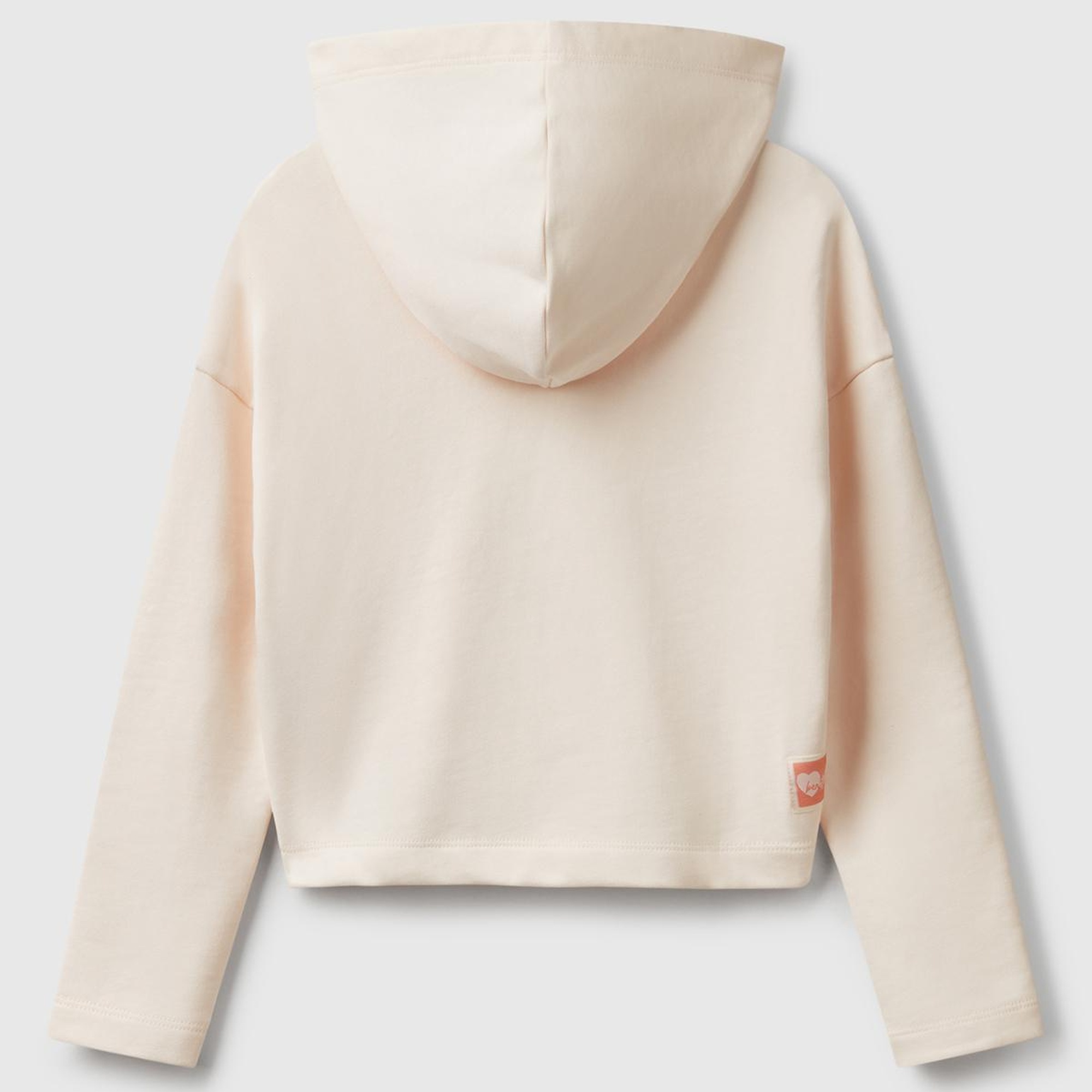 Kız Çocuk Ekru Arkası Logo Etiketli Kapüşonlu Relax Fit Sweatshirt