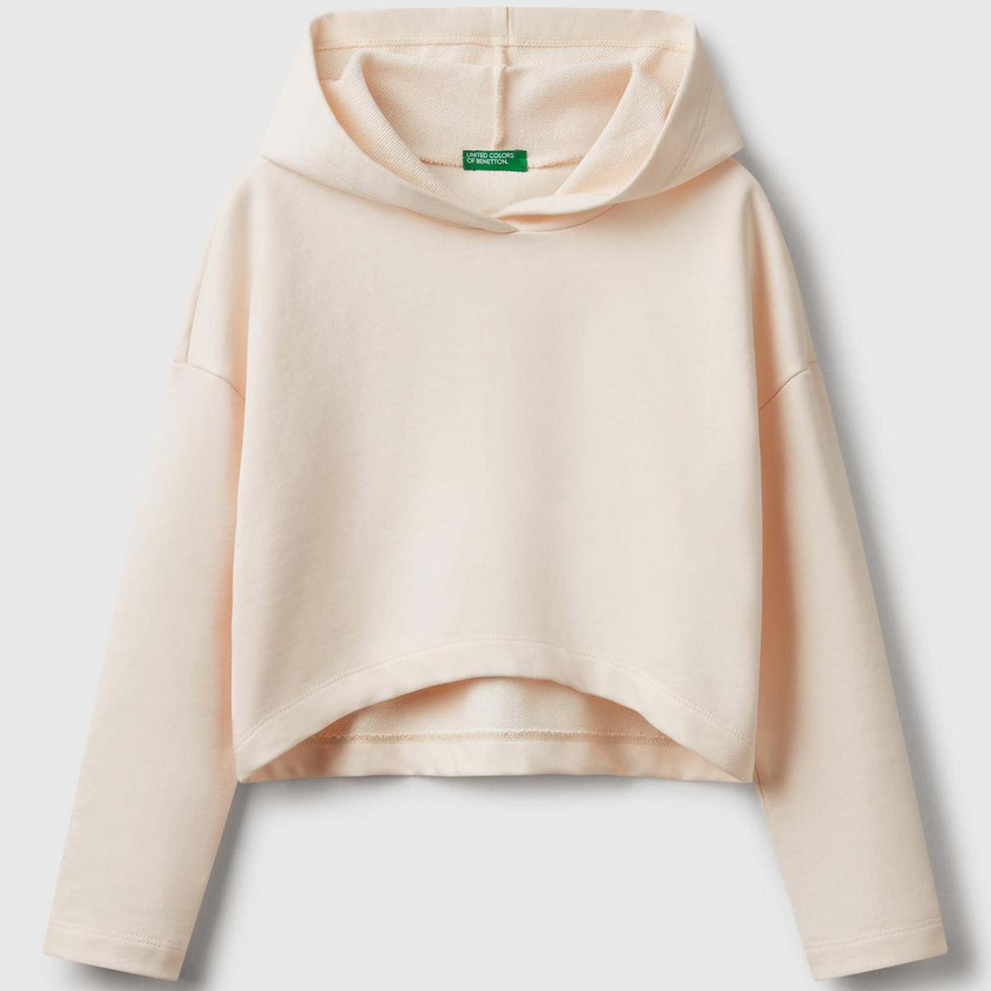 Kız Çocuk Ekru Arkası Logo Etiketli Kapüşonlu Relax Fit Sweatshirt