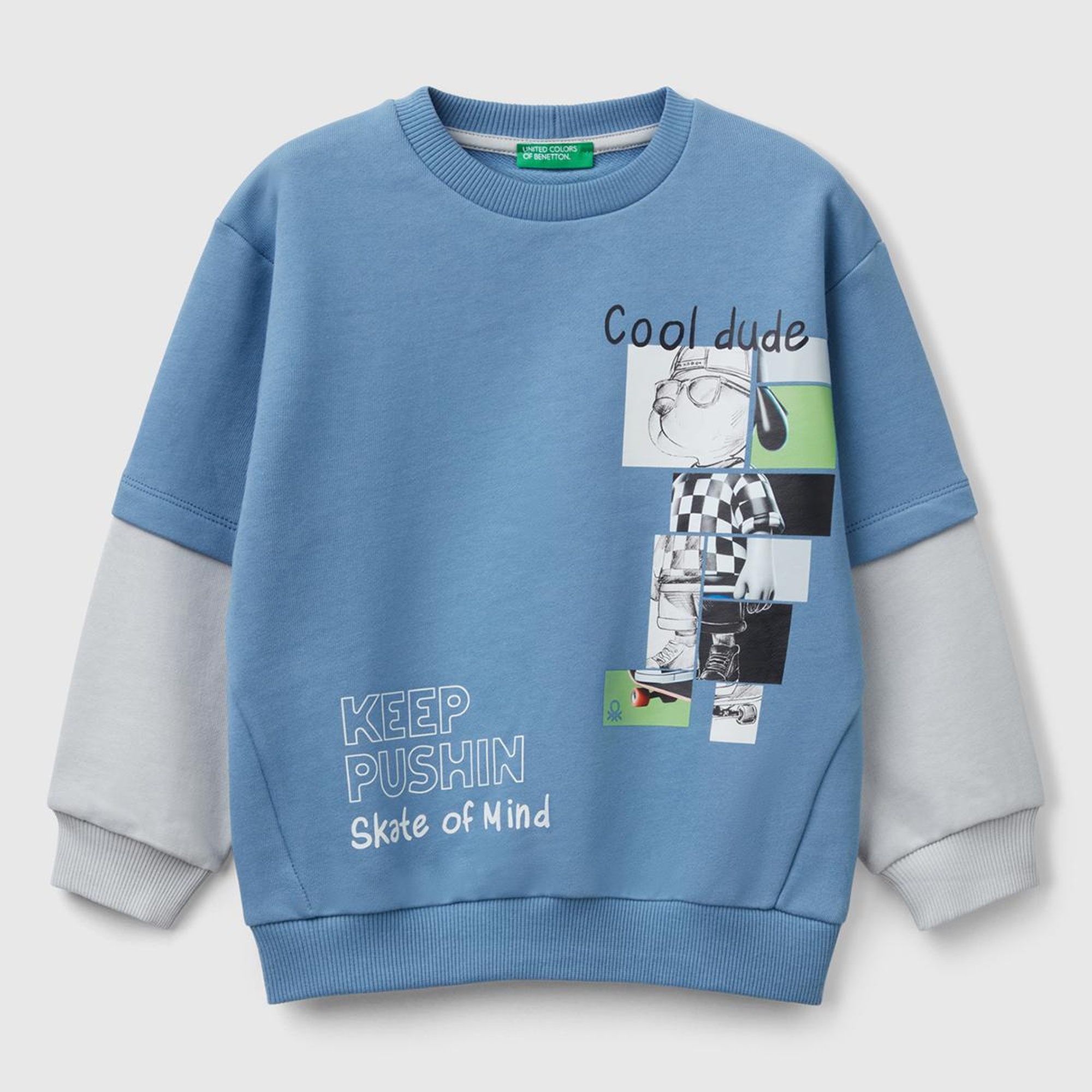 Erkek Çocuk Havacı Mavi Grafik Baskılı Çift Kollu Bisiklet Yaka Sweatshirt