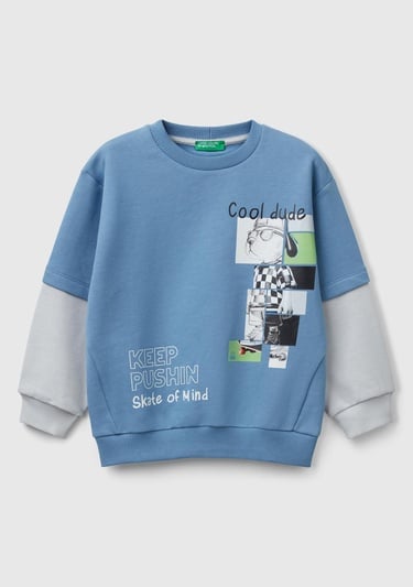  Erkek Çocuk Havacı Mavi Grafik Baskılı Çift Kollu Bisiklet Yaka Sweatshirt