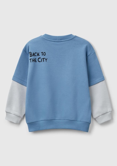  Erkek Çocuk Havacı Mavi Grafik Baskılı Çift Kollu Bisiklet Yaka Sweatshirt