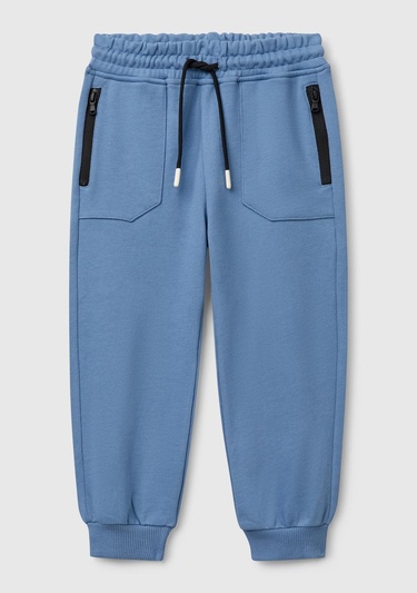  Erkek Çocuk Havacı Mavi Beli İpli Fermuar Cepli Paçası Ribanalı Eşofman Altı