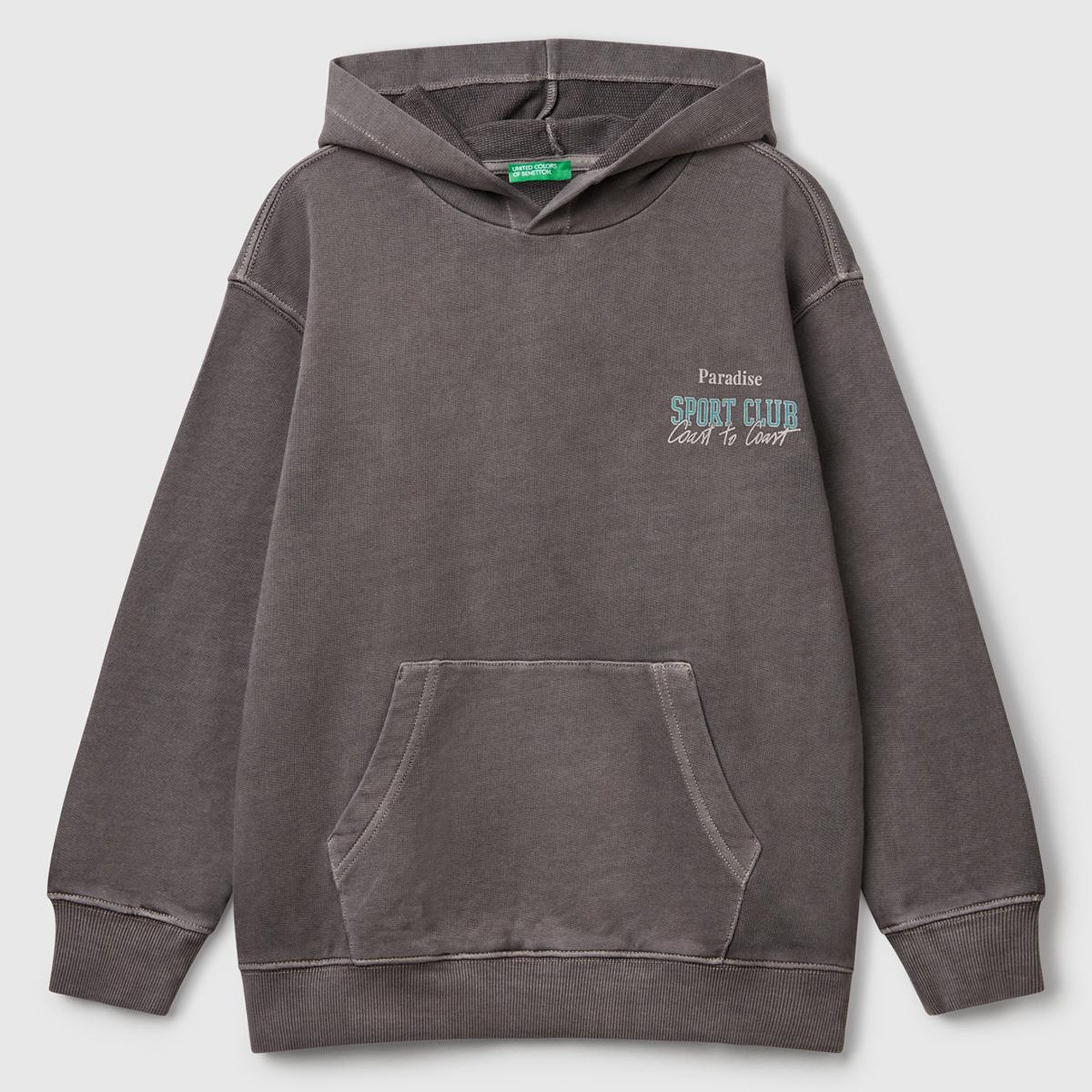 Erkek Çocuk Antrasit Baskılı Soluk Efektli Kese Cepli Kapüşonlu Sweatshirt