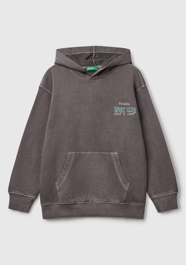  Erkek Çocuk Antrasit Baskılı Soluk Efektli Kese Cepli Kapüşonlu Sweatshirt