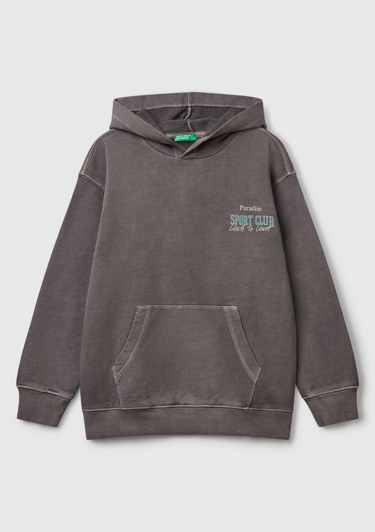  Erkek Çocuk Antrasit Baskılı Soluk Efektli Kese Cepli Kapüşonlu Sweatshirt