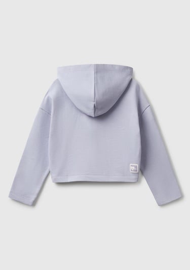  Kız Çocuk Lila Arkası Logo Etiketli Kapüşonlu Relax Fit Sweatshirt