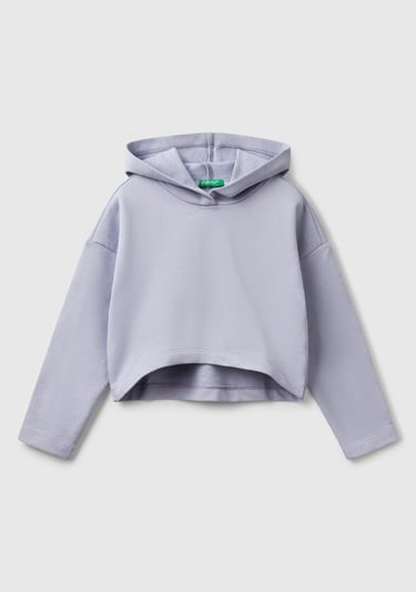 Kız Çocuk Lila Arkası Logo Etiketli Kapüşonlu Relax Fit Sweatshirt