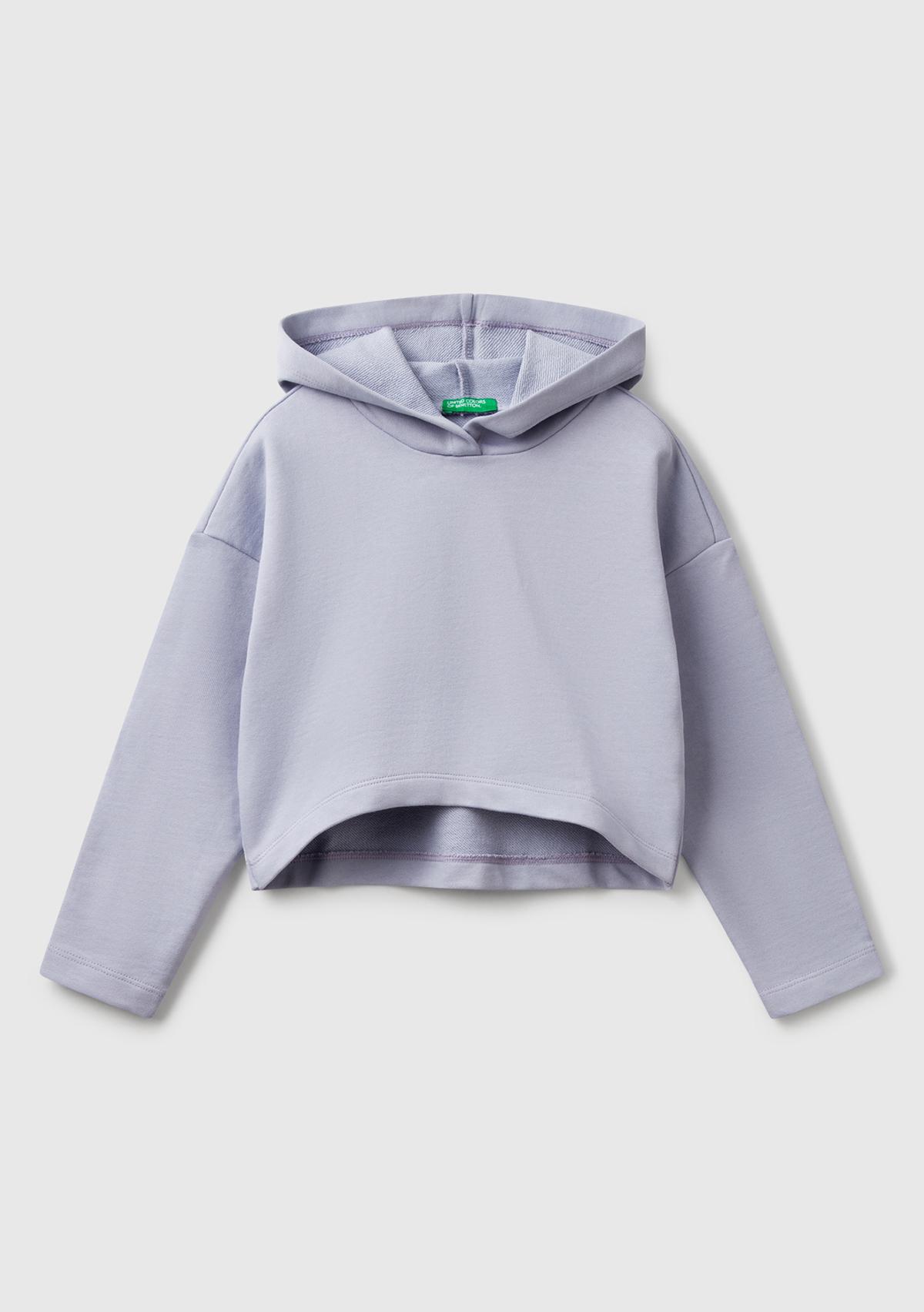  Kız Çocuk Lila Arkası Logo Etiketli Kapüşonlu Relax Fit Sweatshirt