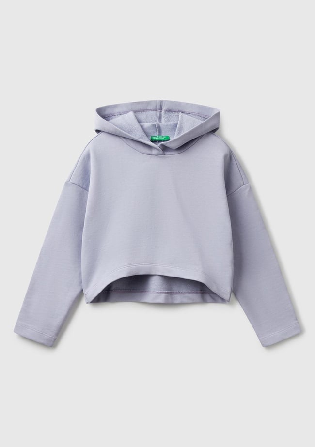  Kız Çocuk Lila Arkası Logo Etiketli Kapüşonlu Relax Fit Sweatshirt