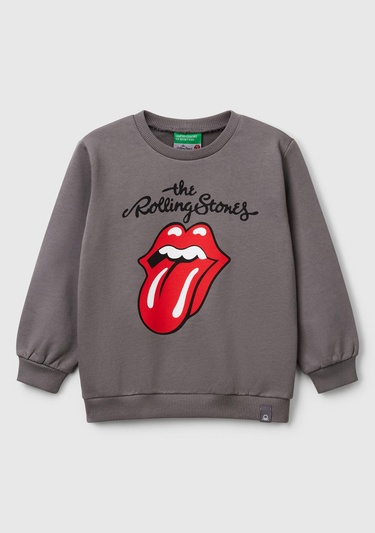  Kız Çocuk Antrasit Rolling Stones Baskılı Etiket Logolu Bisiklet Yaka Sweatshirt