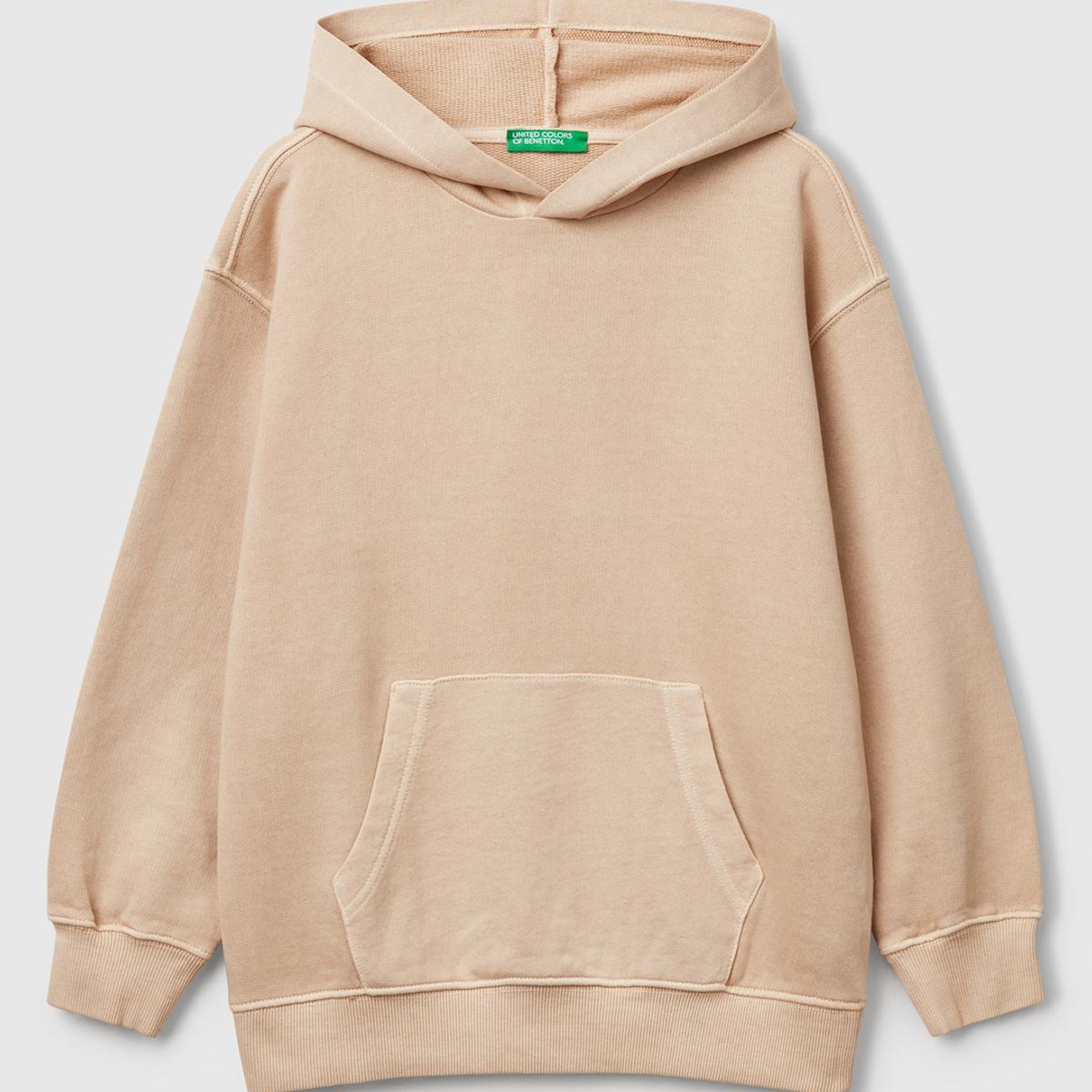 Erkek Çocuk Bej Baskılı Soluk Efektli Kese Cepli Kapüşonlu Sweatshirt