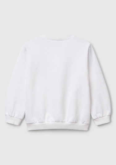  Kız Çocuk Beyaz Rolling Stones Baskılı Etiket Logolu Bisiklet Yaka Sweatshirt