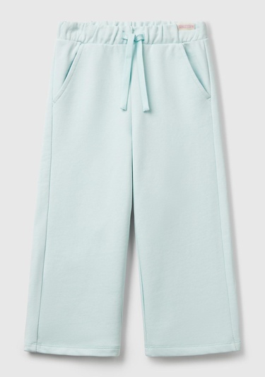  Kız Çocuk Su Yeşili Beli İpli Cepli Etiket Logolu Bol Paça Eşofman Altı