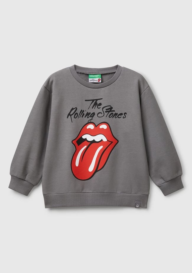  Erkek Çocuk Antrasit Rolling Stones Baskılı Etiket Logolu Bisiklet Yaka Sweatshirt