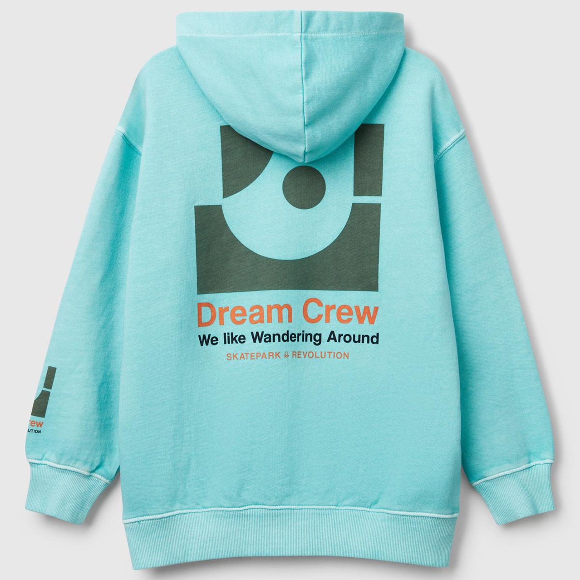 Erkek Çocuk Turkuaz Baskılı Soluk Efektli Kese Cepli Kapüşonlu Sweatshirt