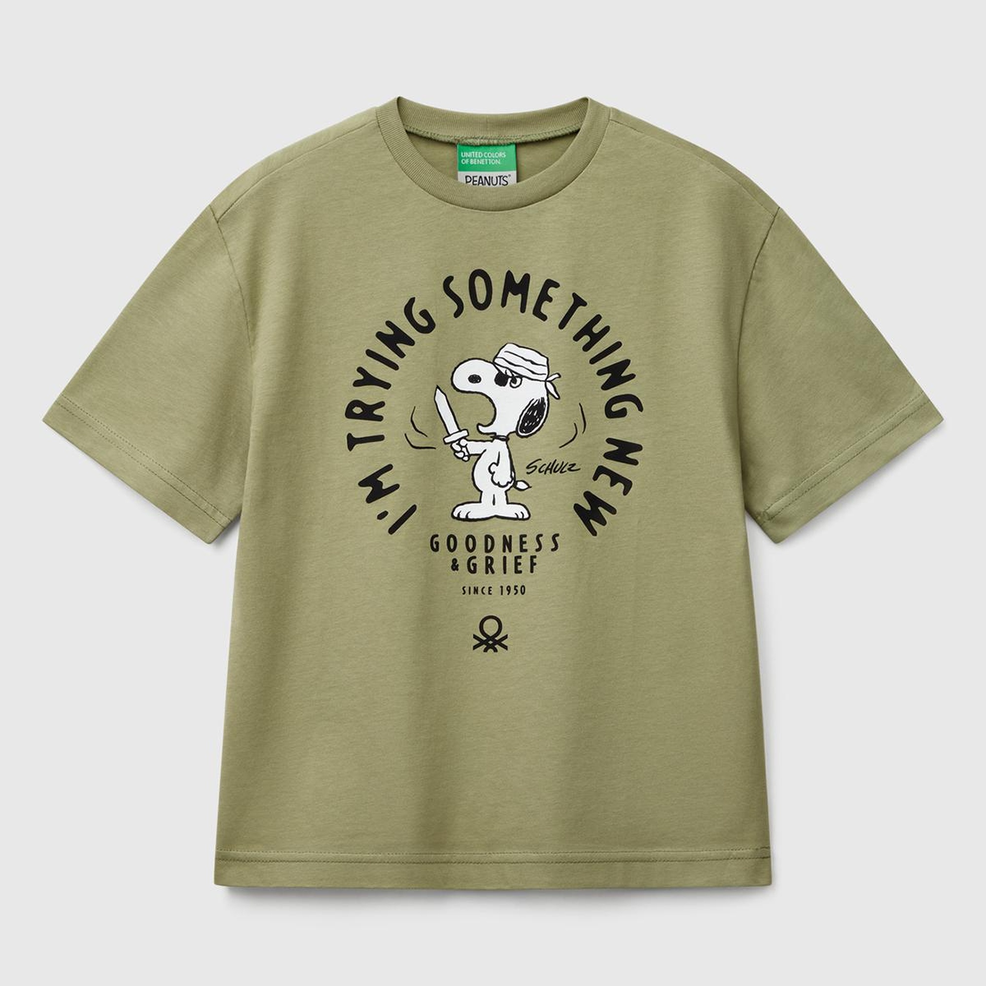 Erkek Çocuk Haki Peanuts Baskılı T-Shirt