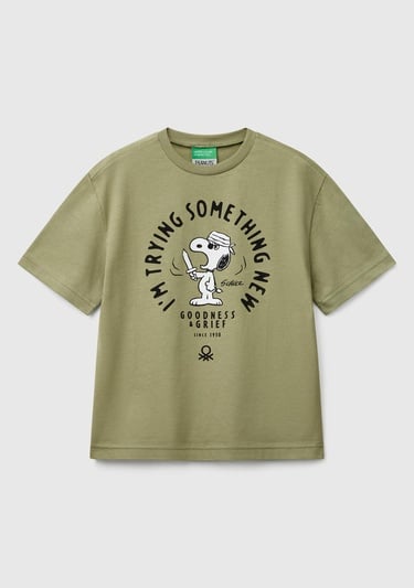  Erkek Çocuk Haki Peanuts Baskılı T-Shirt