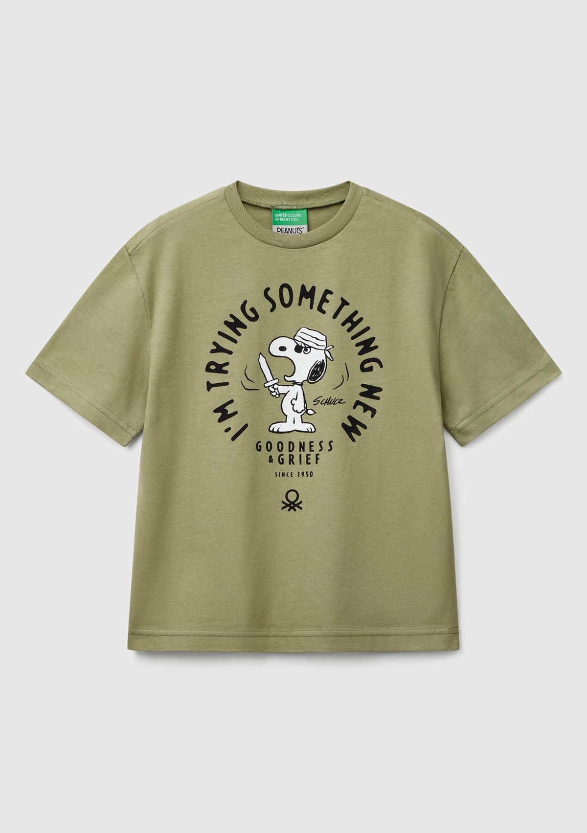  Erkek Çocuk Haki Peanuts Baskılı T-Shirt