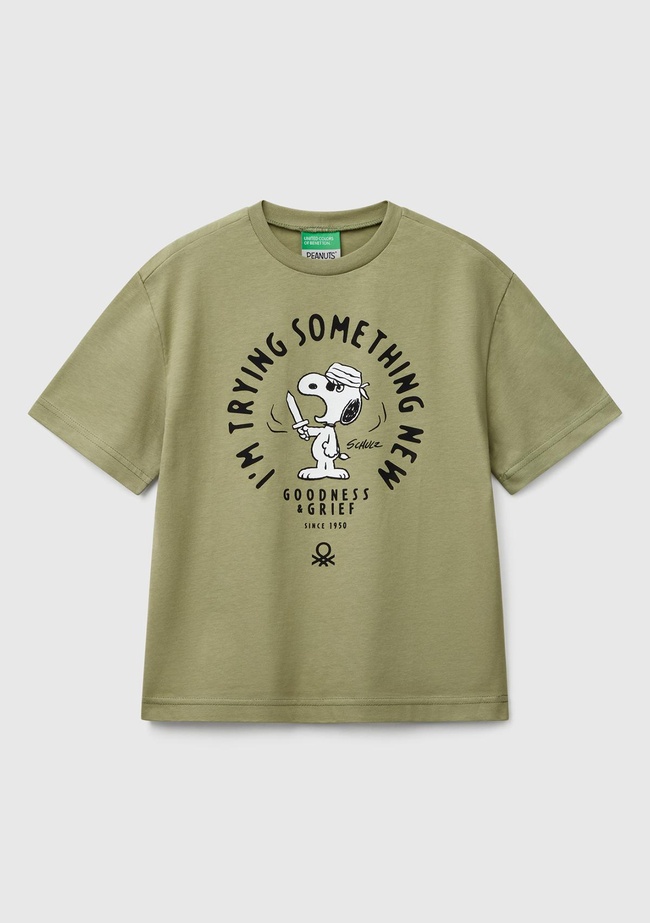  Erkek Çocuk Haki Peanuts Baskılı T-Shirt