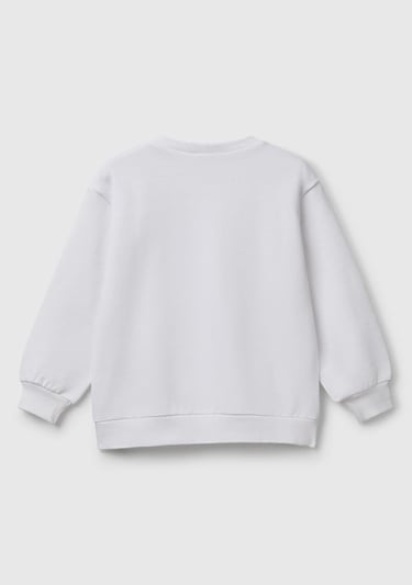  Erkek Çocuk Beyaz Rolling Stones Baskılı Etiket Logolu Bisiklet Yaka Sweatshirt