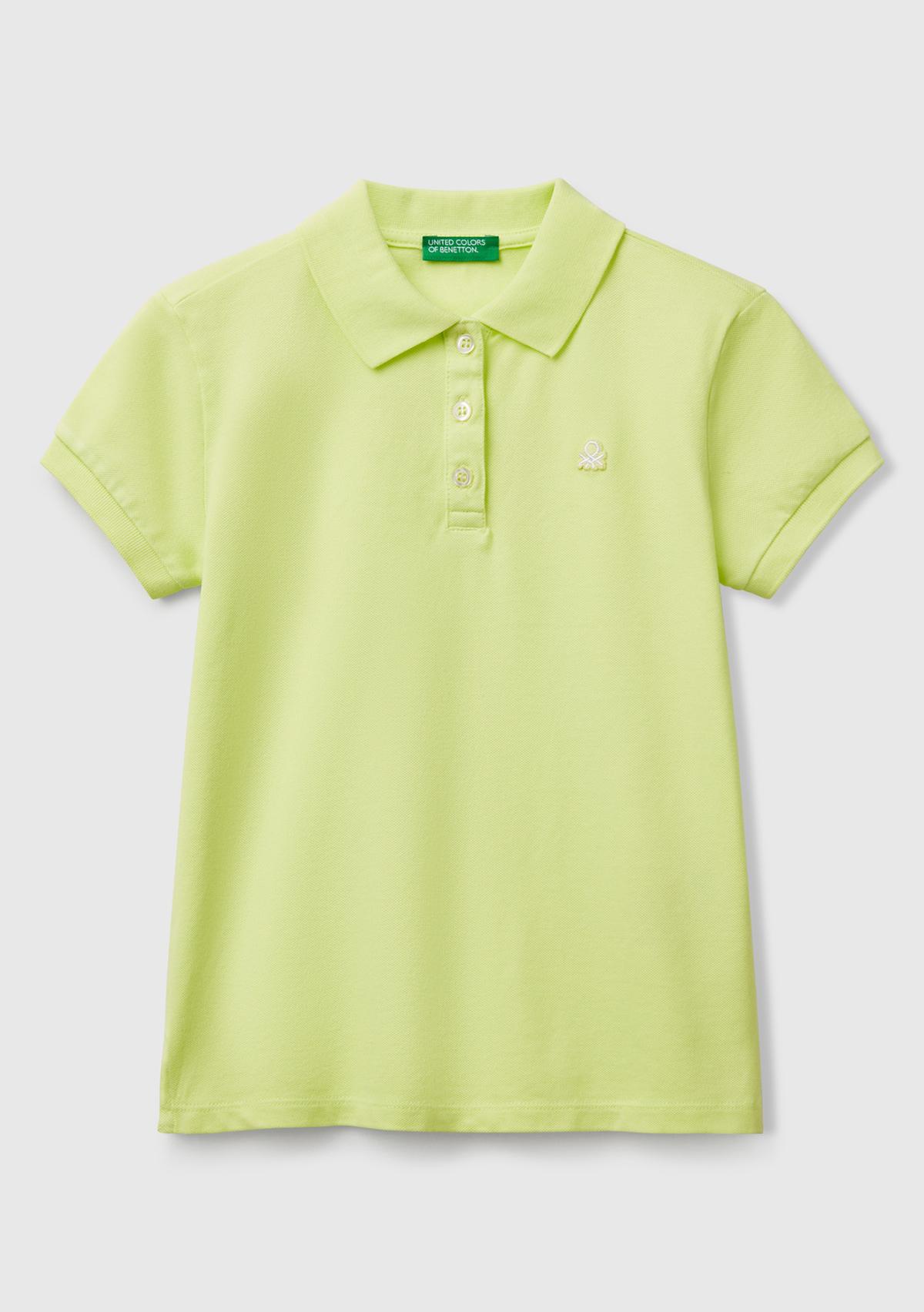  Kız Çocuk Sarı Logolu Pike Polo T-Shirt