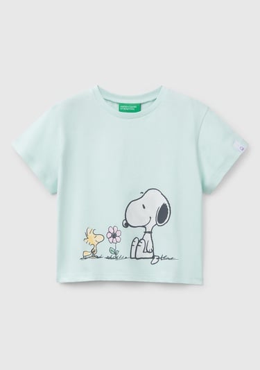  Kız Çocuk Su Yeşili Peanuts Baskılı T-Shirt