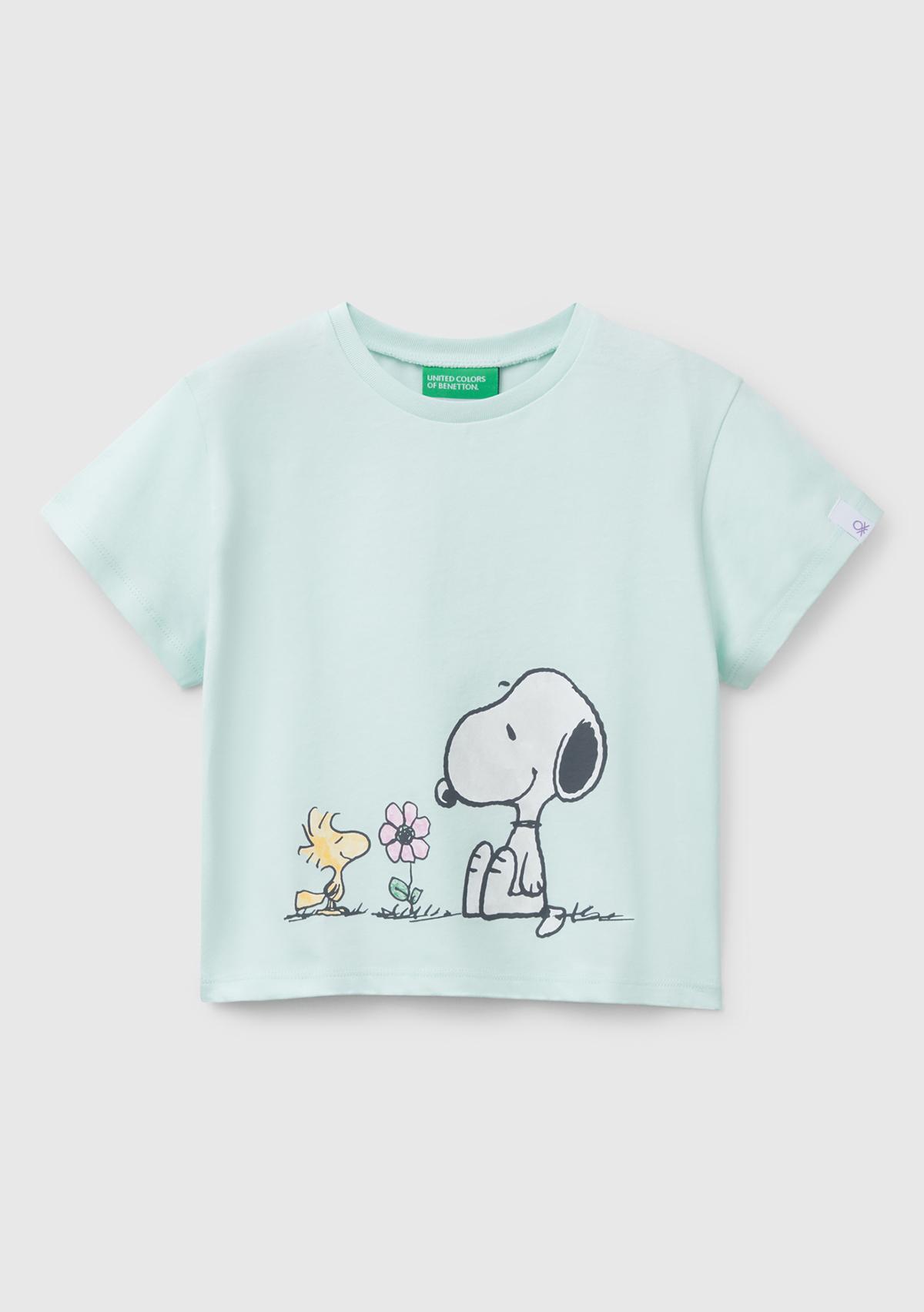  Kız Çocuk Su Yeşili Peanuts Baskılı T-Shirt