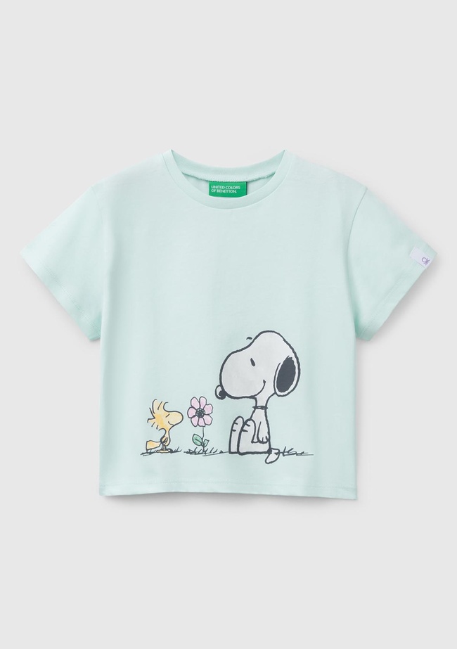  Kız Çocuk Su Yeşili Peanuts Baskılı T-Shirt