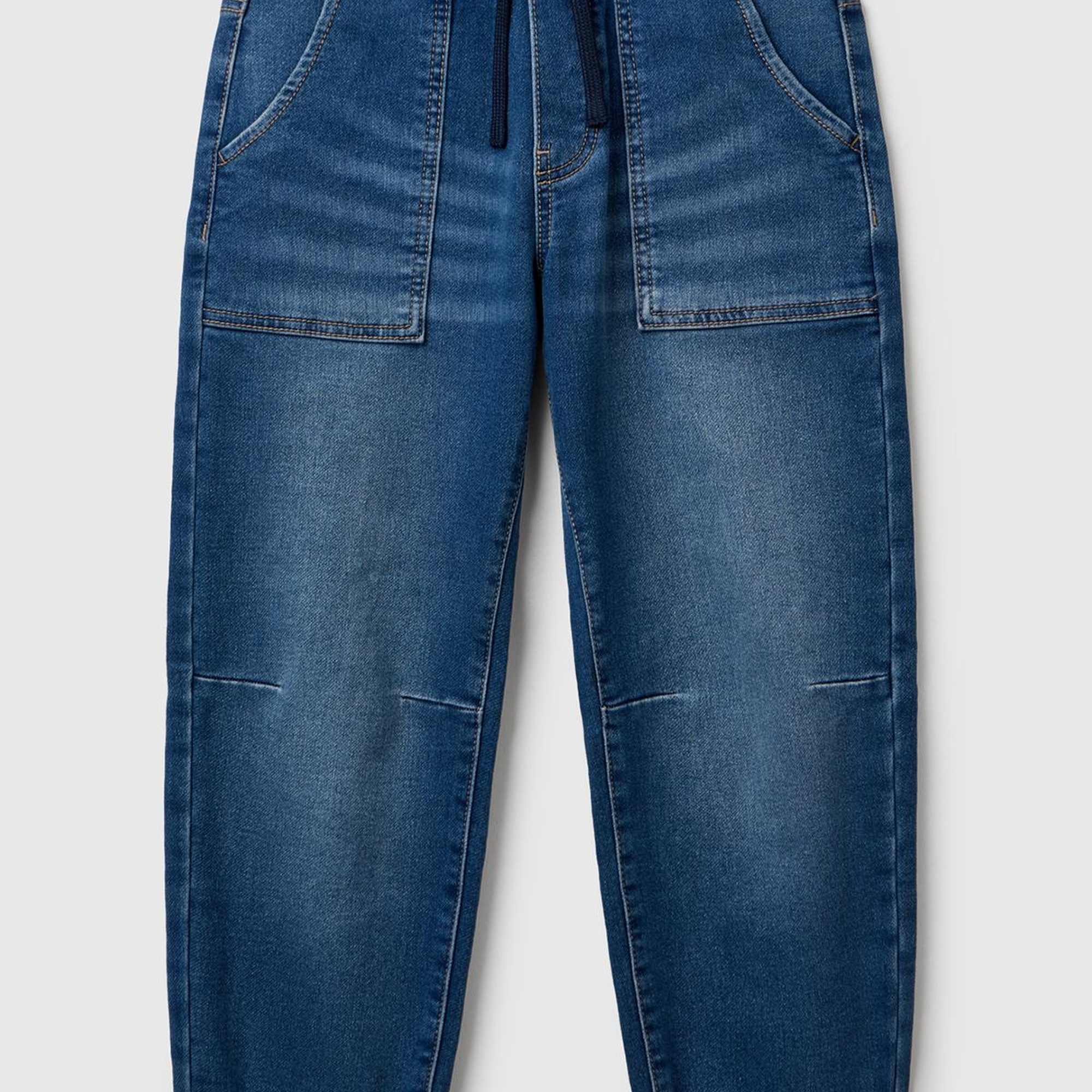 Erkek Çocuk Koyu Denim Logo Detaylı Büzgü İpli Denim Jogger Pantolon