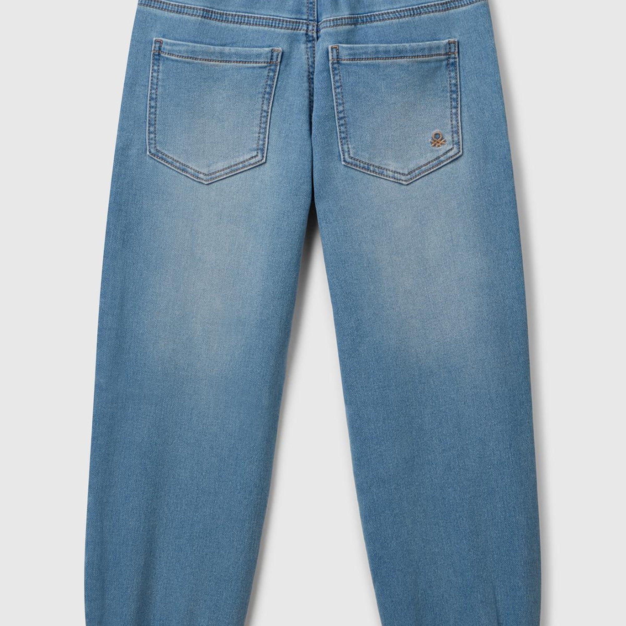 Erkek Çocuk Açık Denim Logo Detaylı Büzgü İpli Denim Jogger Pantolon