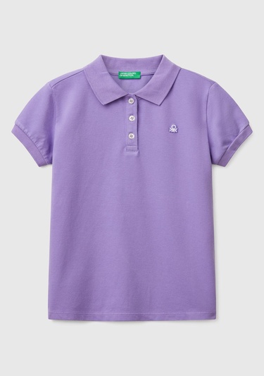  Kız Çocuk Mor Logolu Pike Polo T-Shirt