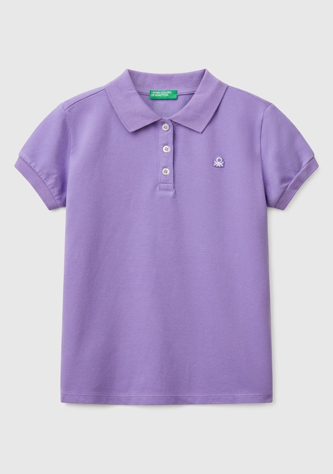 Kız Çocuk Mor Logolu Pike Polo T-Shirt