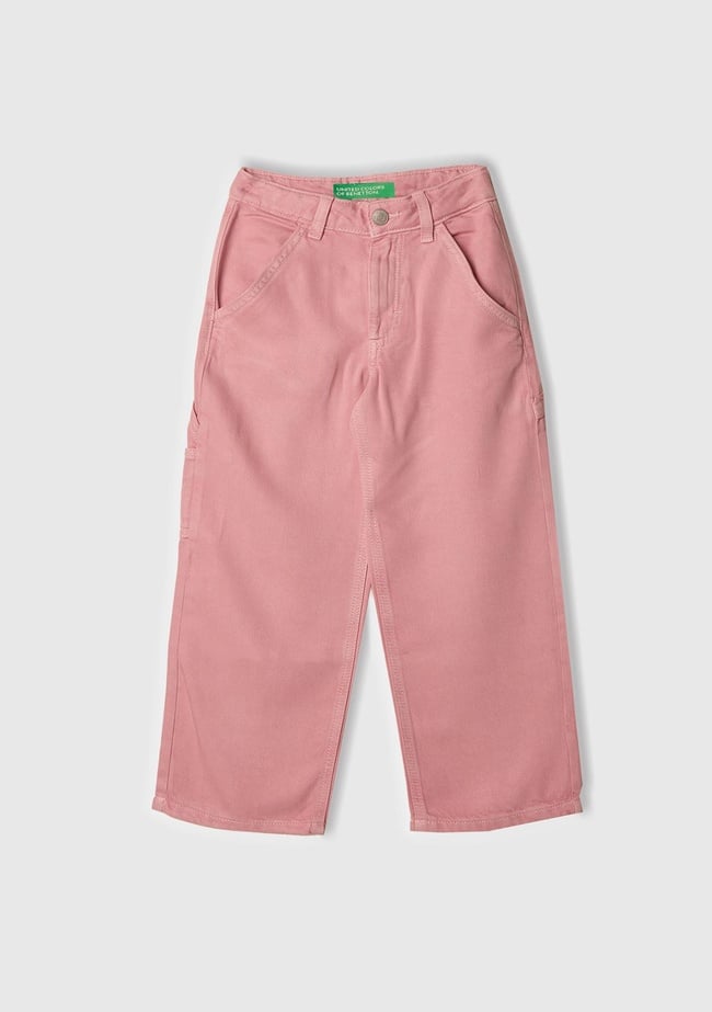  Kız Çocuk Pembe %100 Liyosel Logo İşlemeli Yanı Halka Detaylı Pantolon