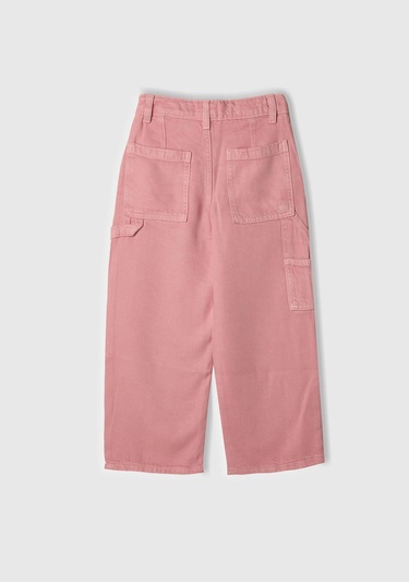  Kız Çocuk Pembe %100 Liyosel Logo İşlemeli Yanı Halka Detaylı Pantolon