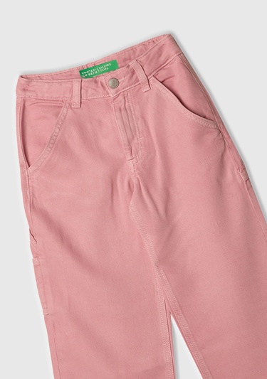  Kız Çocuk Pembe %100 Liyosel Logo İşlemeli Yanı Halka Detaylı Pantolon