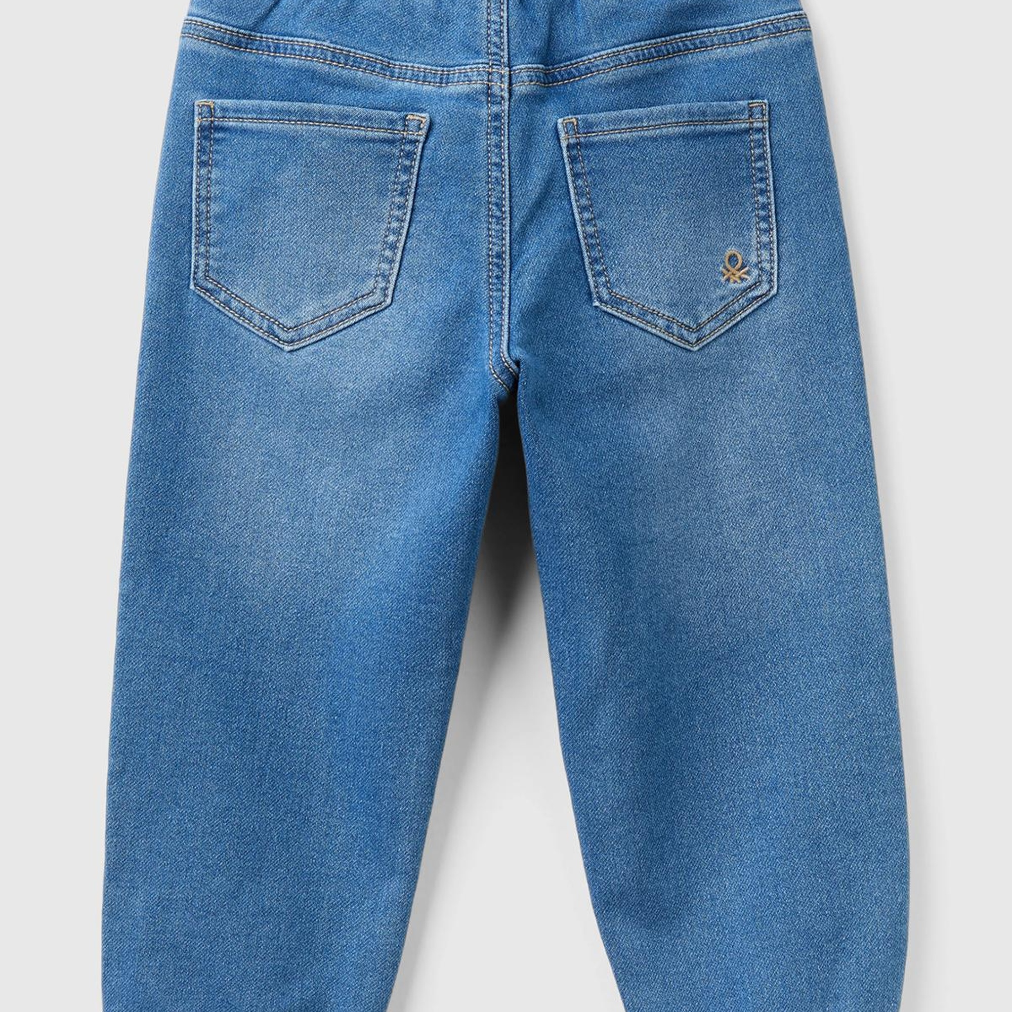 Erkek Çocuk Koyu Denim Arka Cebi Logolu Lastik Paça Ağartılmış Denim Pantolon